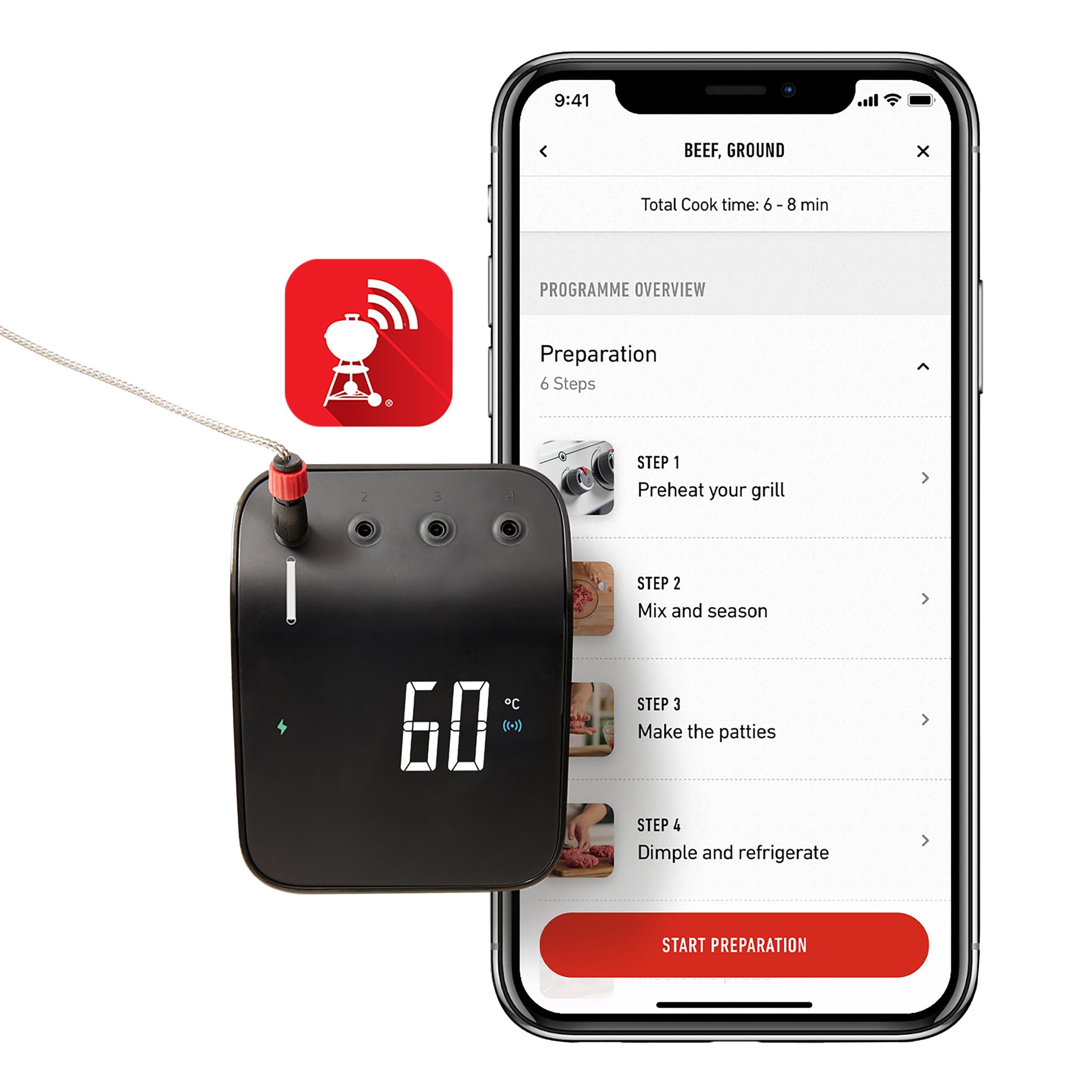 Weber Connect Smart Grilling Hub, termómetro inteligente con Bluetooth y WLAN, control en el dispositivo o mediante la aplicación, instrucciones paso a paso y recetas, hasta 4 sondas - Negro (3202)