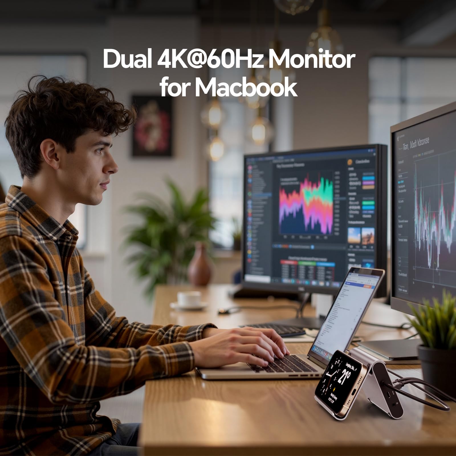 MacBook Docking Station Dual Monitor 4K@60 Hz per MacBook Pro/Air M3 Pro/M4/M5 Pro/Max, Docking Station USB C per laptop con 2 HDMI, PD, Ethernet, USB A/C 10 Gbps, audio, SD/TF, USB 2.0