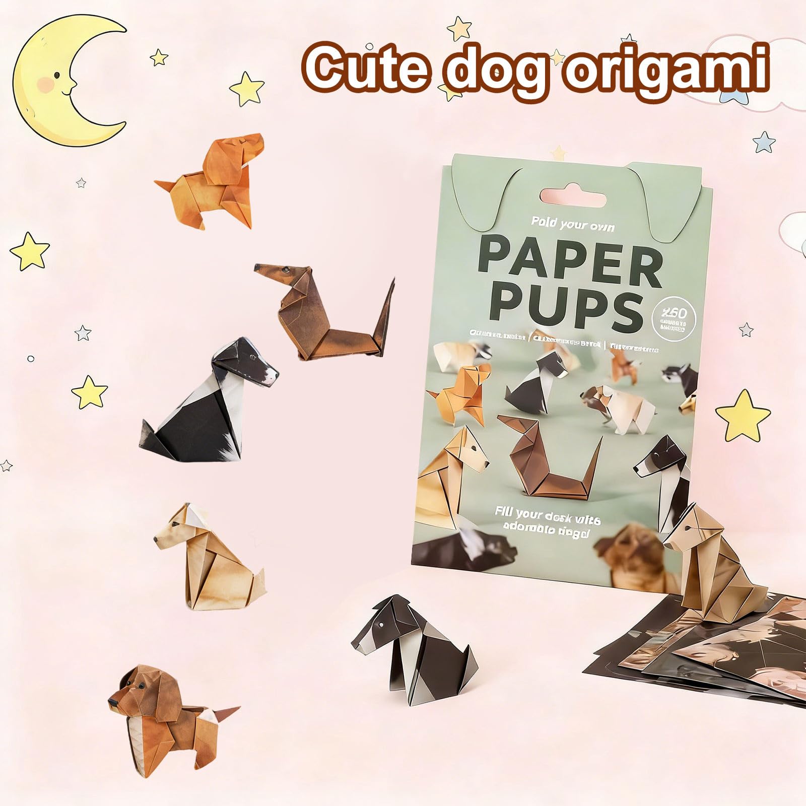 CloudWei SmartSelect 50 Pcs 3D Origami Paper, Dog Papers, DIY Paper Dogs Origamis Kit, Creative Animal Kit, Papers Cats Dogs - Image 2