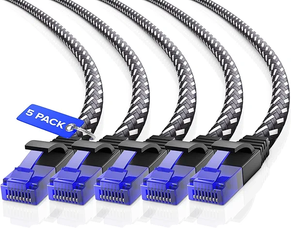 Maximm Cat 6 Ethernet Cable 12 ft, Braided Network Cable Cat6 with RJ45 connectors, Gigabit LAN Cable 1000 Mbps High-Speed Internet, Black (5 Packs)