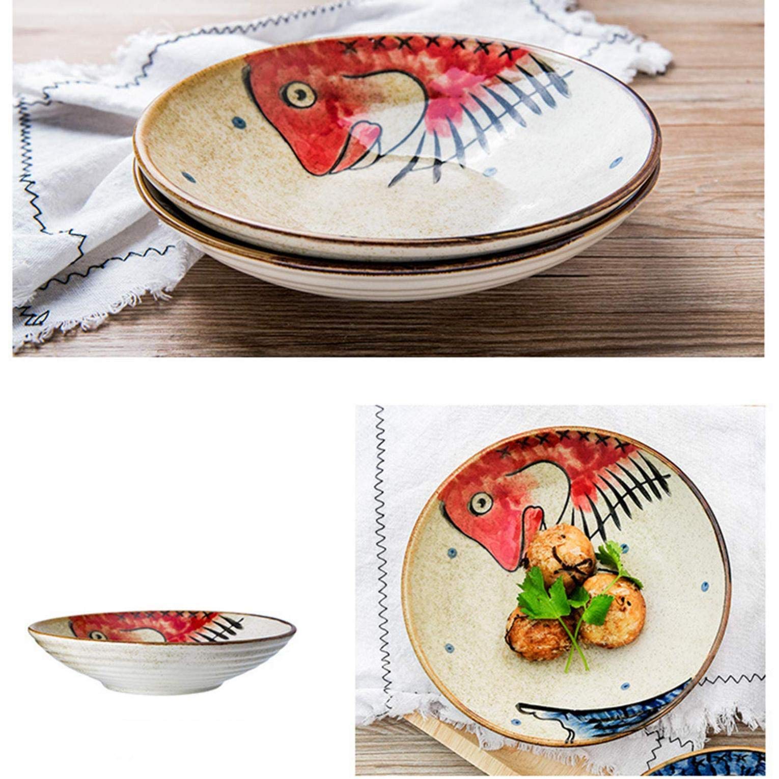 Juego de vajilla de porcelana con estampado de peces rojos, servicio de 35 piezas para 6 personas