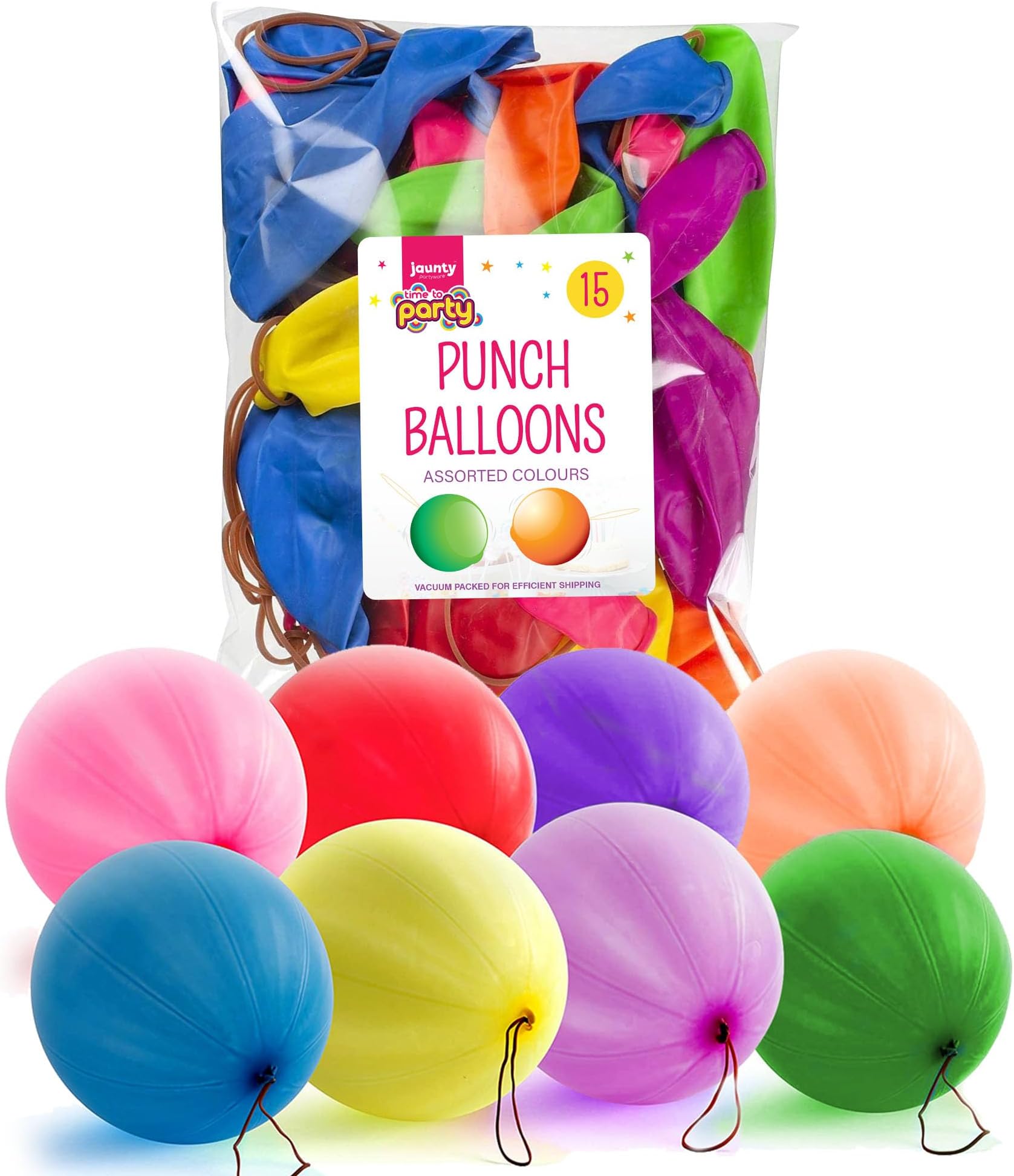 Jaunty Partyware 15x Large Punch Balloons for Kids Ideal Party Bag Fillers - 12 Inch Large Size - Assorted Colours - Fun Children’s Party Ideas - Thick & Strong - Easy to Inflate