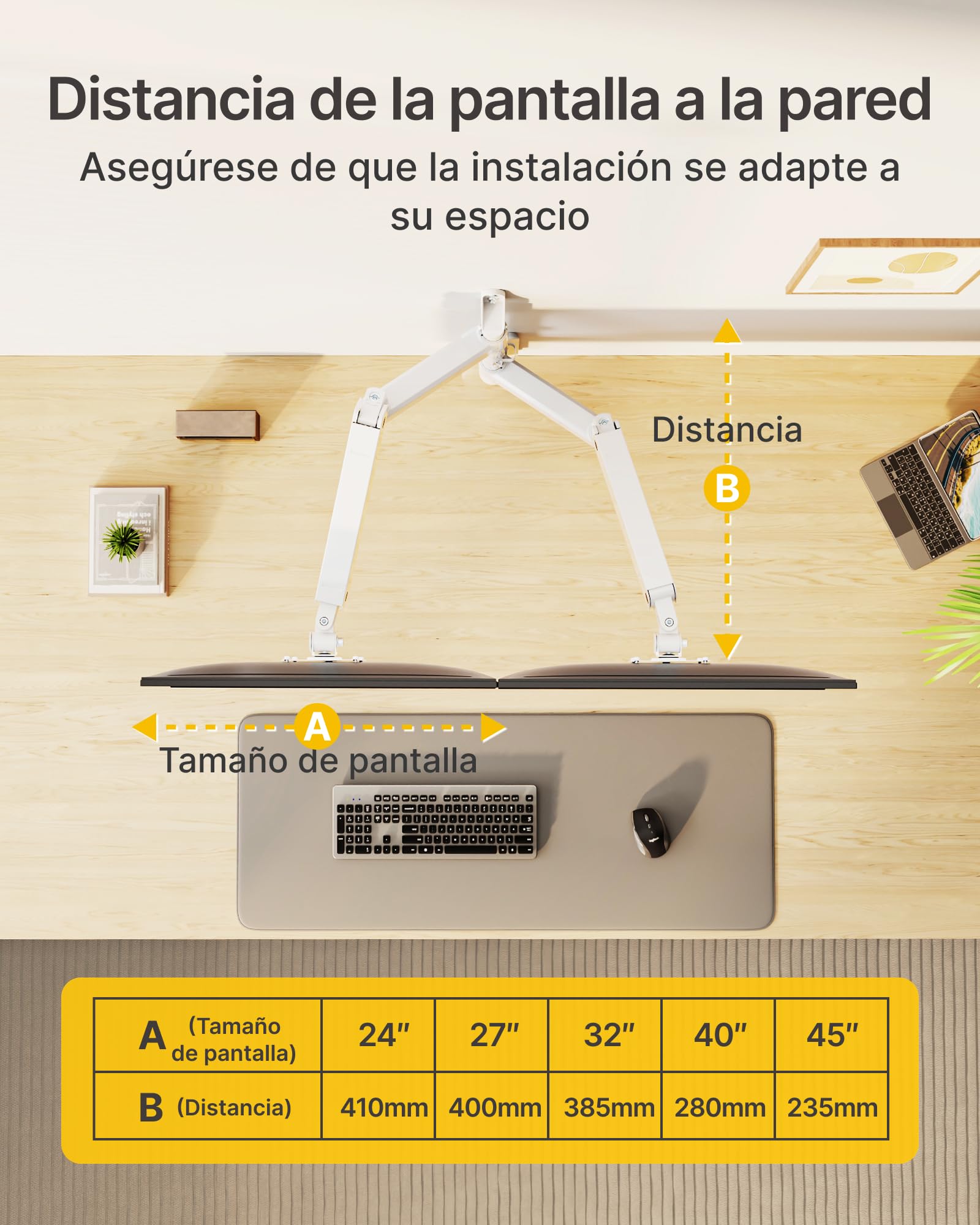 monTEK Soporte de pared para monitor dual para monitores de 17 a 35 pulgadas, carga máxima de 16 kg, brazo de monitor compatible con pantalla plana y curva, soporte de pared articulado para TV