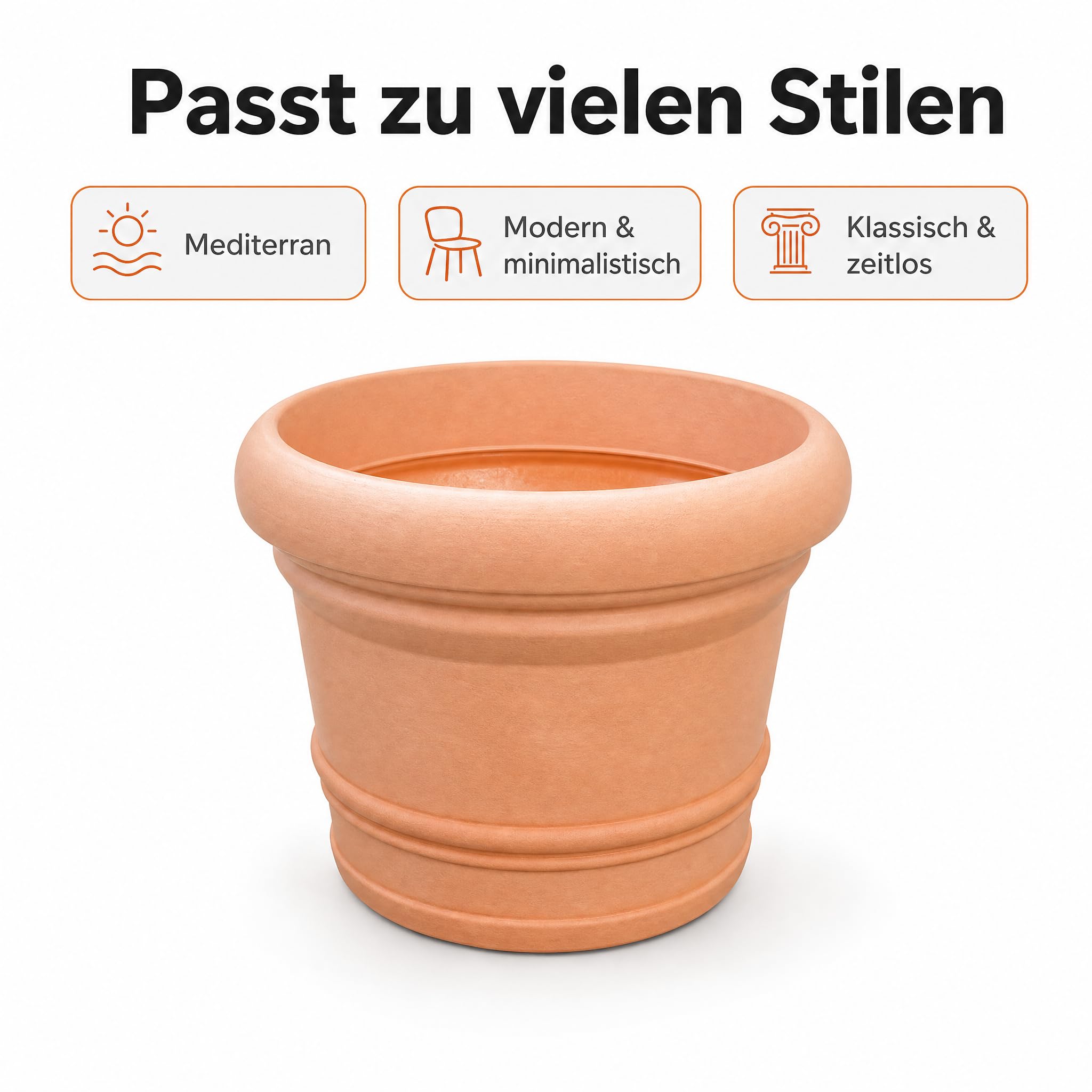 Pflanzkübel groß außen, Ø 60 cm, Kunststoff Terrakotta-Optik | Frostsicherer Blumenkübel für drinnen und draußen – wetterfest, lichtecht und bruchsicher für Garten, Balkon & Terrasse