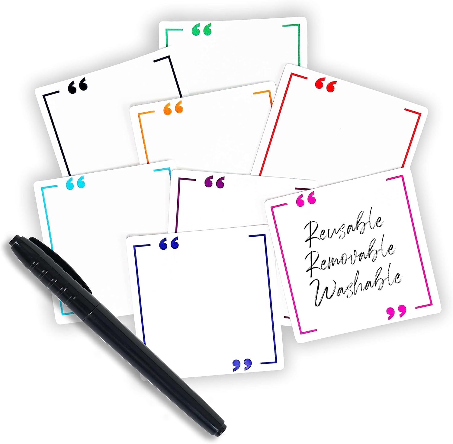 Reusable Sticky Notes 3x3 Work from Home Essentials Pack, Set of 8 Dry Erase Sticky