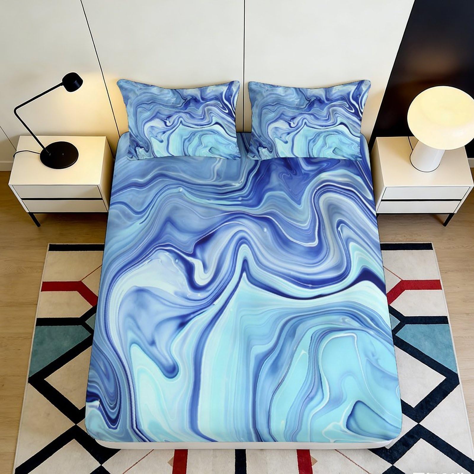 3D Printed Blue Marble Fitted Sheet Microfiber Soft Breathable Ocean Waves Mattress Cover for Bedroom Dorm Decor 90x200x25cm