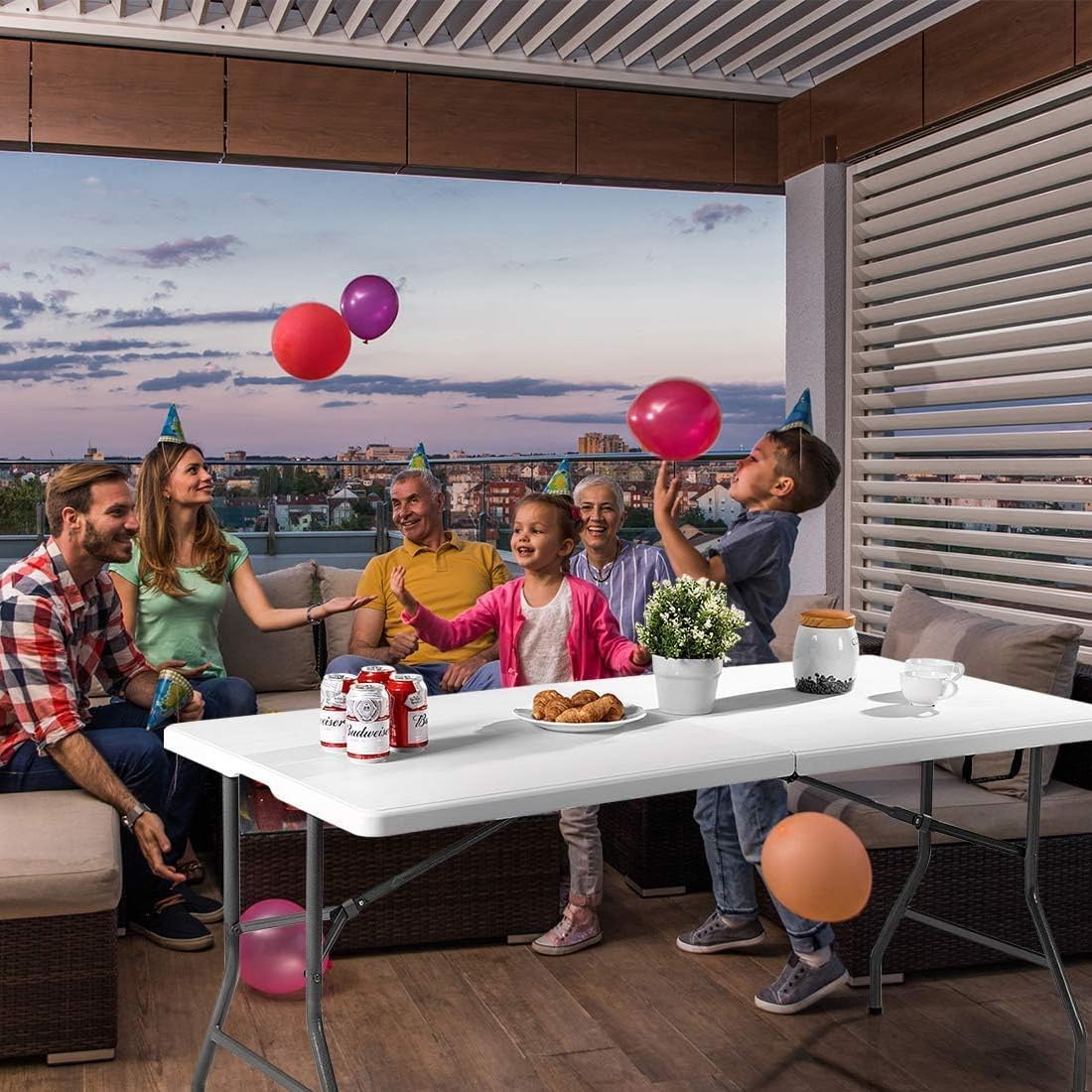 BAKAJI Tavolo Pieghevole in Resina HDPE 183x76x72cm Struttura in Metallo Rinforzato