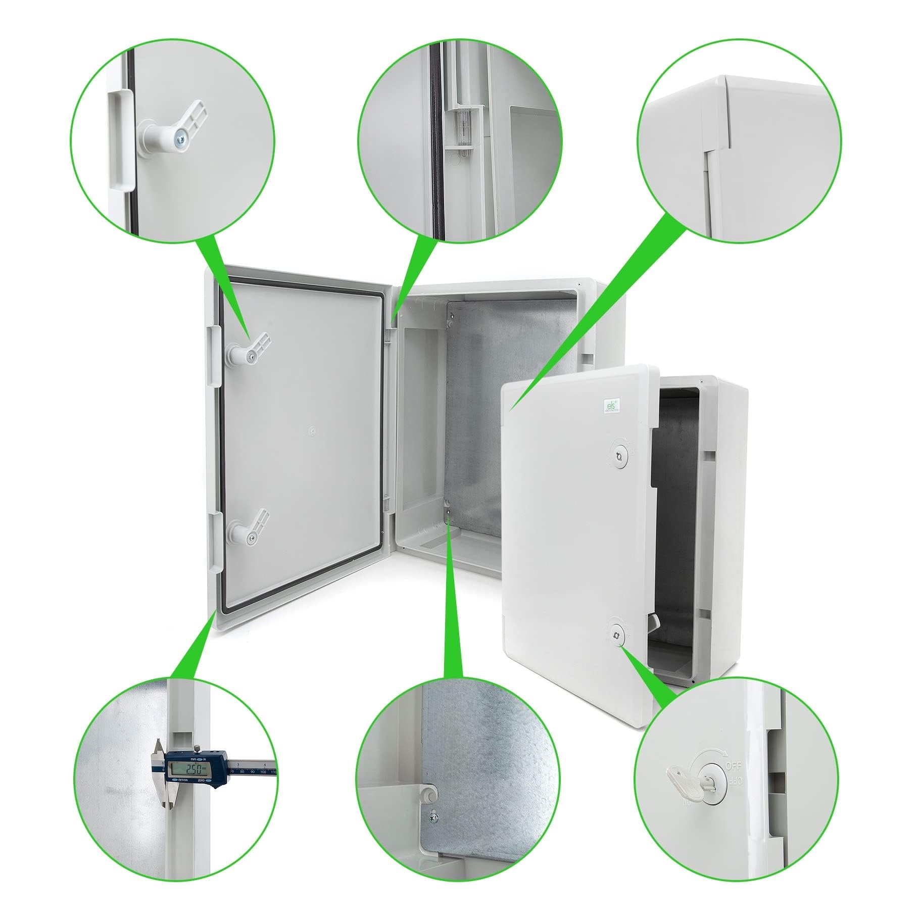 ELS Elektrotechnika Armoire de commande industrielle IP65 - Plaque de montage galvanisée - Verrouillage - Porte avec joint sur tout le pourtour - Boîtier mural - Boîtier vide en plastique ABS - 320 x