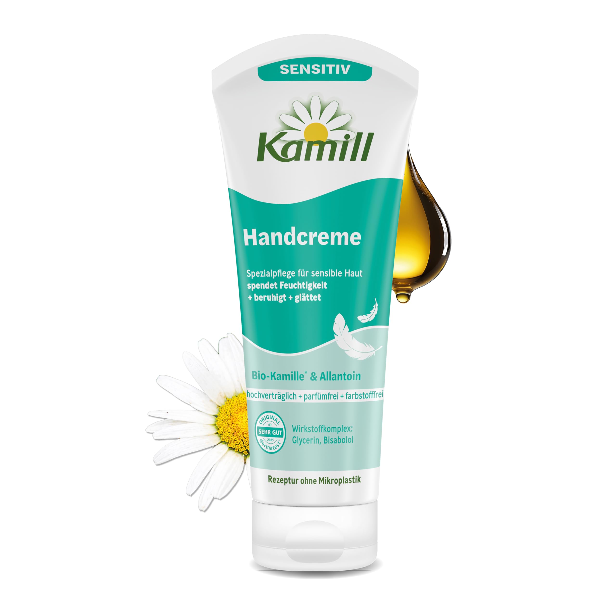 Kamill Handcreme Sensitive 100ml – vegane Creme – Hand- & Nagelpflege mit Bio- Kamille in Reisegröße - für gereizte und sensible Haut - parfümfrei