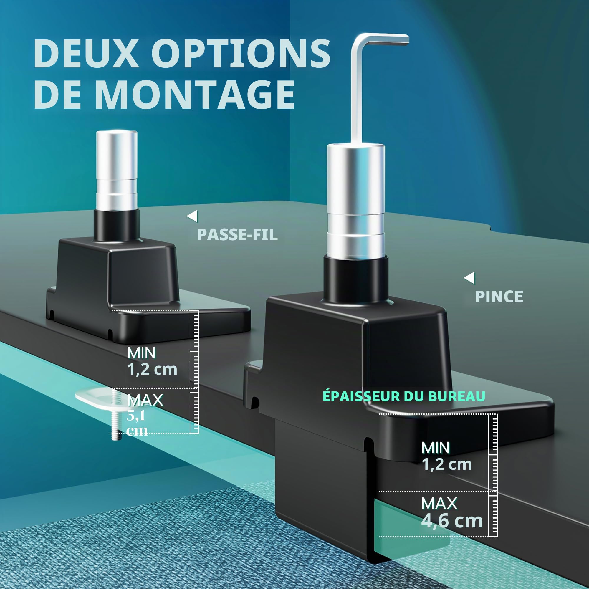 ARES WING Support de Moniteur 2 moniteurs avec Barre, Noir | pour écrans Plats et incurvés de 24 à 57 Pouces, jusqu'à 27/22 kg, Support d'écran réglable en Hauteur, VESA 75/100/200