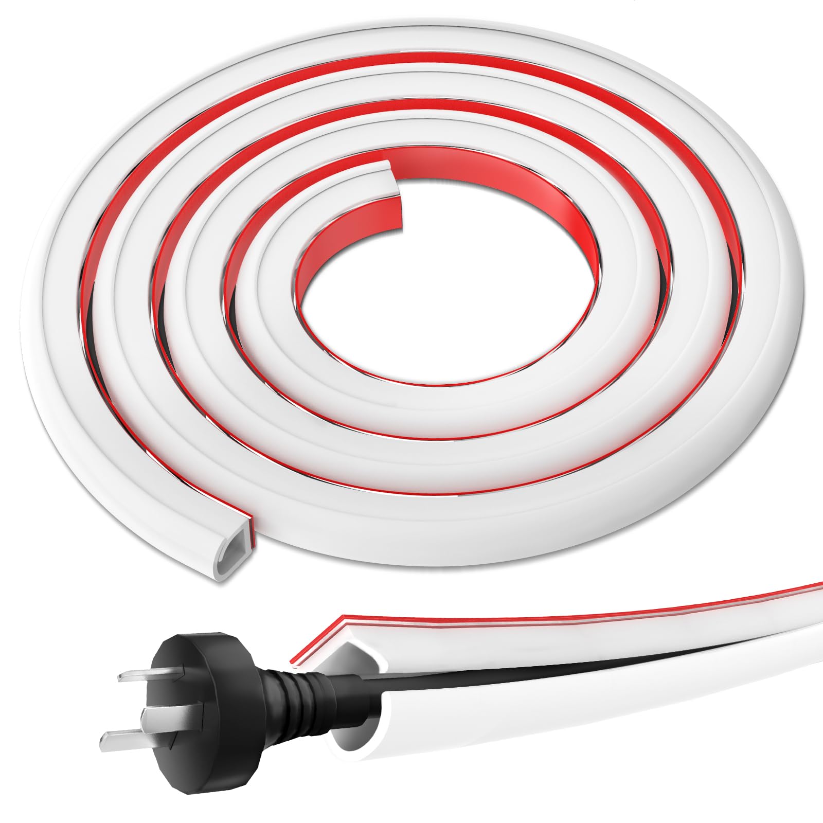 REFLYING Silicone Cable Cover Cord Hider 10×10mm, White, 5m