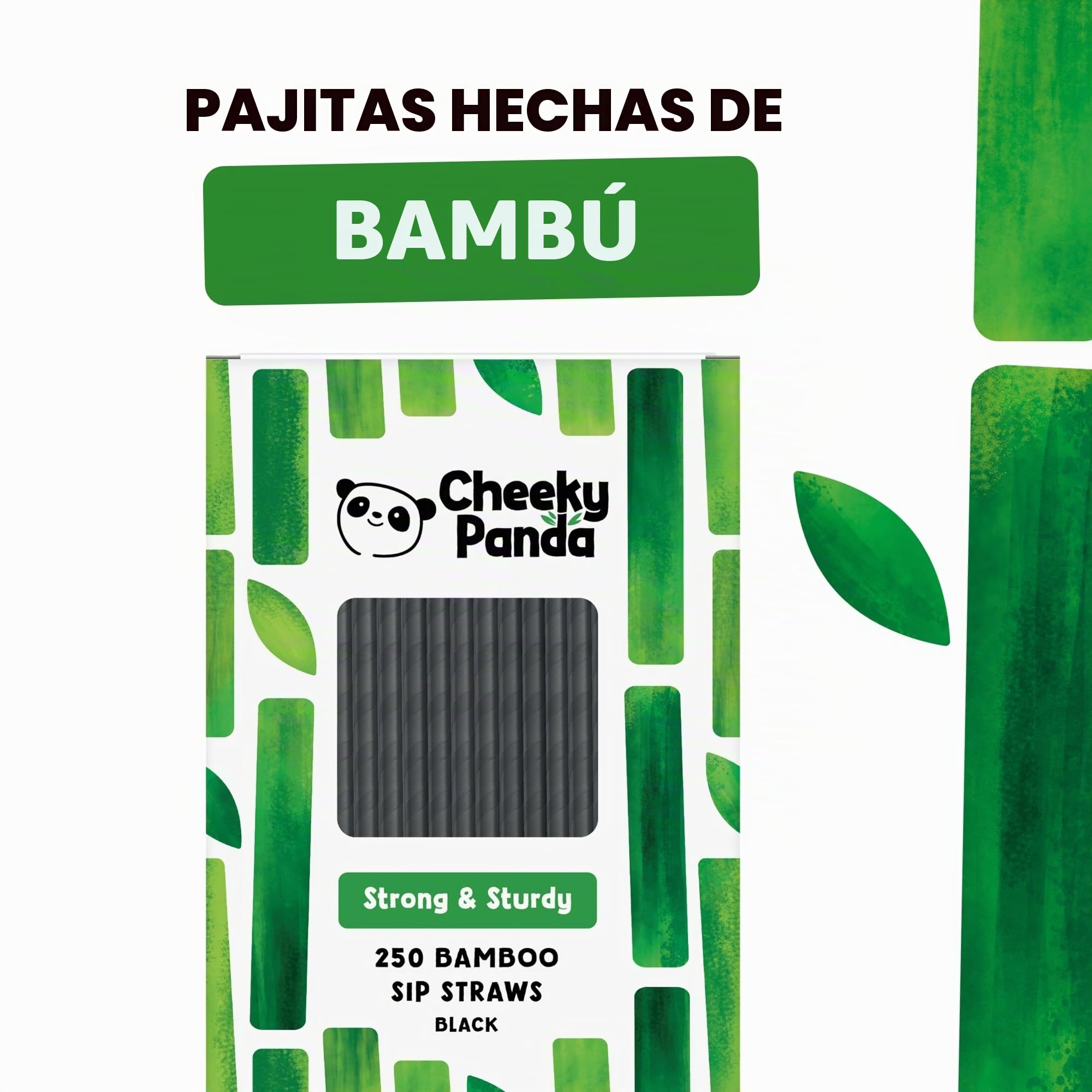 The Cheeky Panda – Bamboo (Perfecto para cócteles) Pajitas de papel negro | Paquete de 250 pajitas | 100% biodegradable, sin plástico, ecológico, resistente y sostenible
