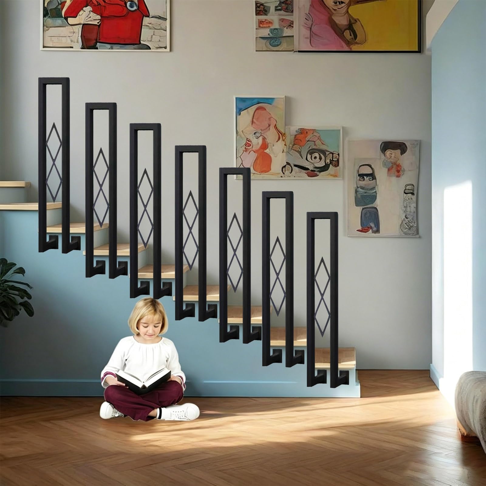 Black White Metal Handrails for Outdoor Steps Indoor Stair Railing, U-Shaped Porch Deck Hand Rails Support Rod 75cm/85cm/90cm/95cm/100cm(Black,55cm/22in)
