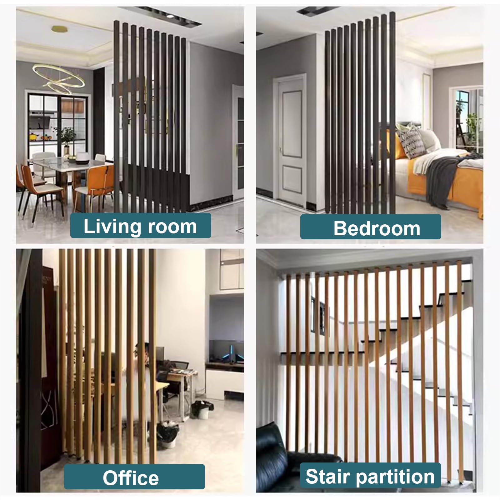 9 Pcs Metal Room Privacy Partition Column with Wood Grain Finish, 1.2/1.5/1.8/2/ 2.2/2.4 M Tall Living Room Divider Post, Ceiling to Floor Separator Standing Pole(H-240cm/94.4 in/7.8 ft)