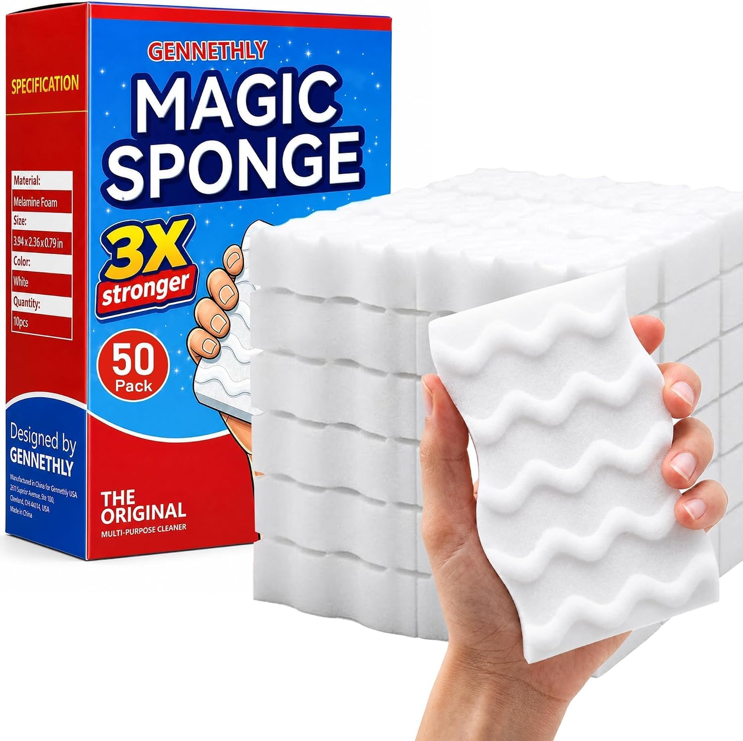 3X Density Magic Sponge Eraser, 50 Pack Cleaning Sponge for Kitchen & Bath