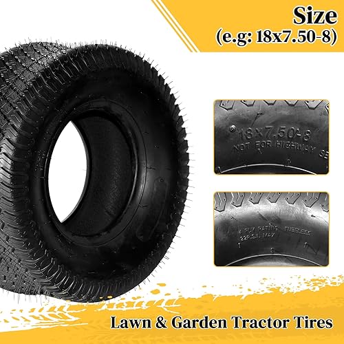 Miniatura 4 de MOTORHOT 2 neumáticos para cortacésped de 18 x 7.50-8 187.508 neumáticos de jardín sin cámara 18 7.50-8 4PR