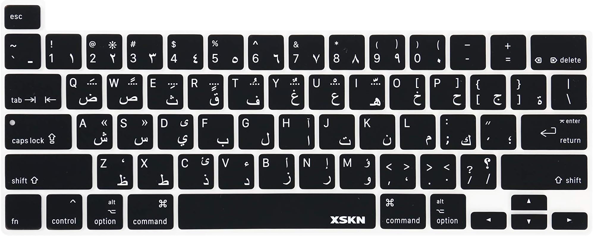 XSKN Arabic/English Bilingual Design Black Silicone Keyboard Cover Skin for 2019 New MacBook Pro 16 inch A2141 2020 New MacBook Pro 13.3 inch A2338 M1/A2251/A2289 with Touch Bar & Touch ID US Version