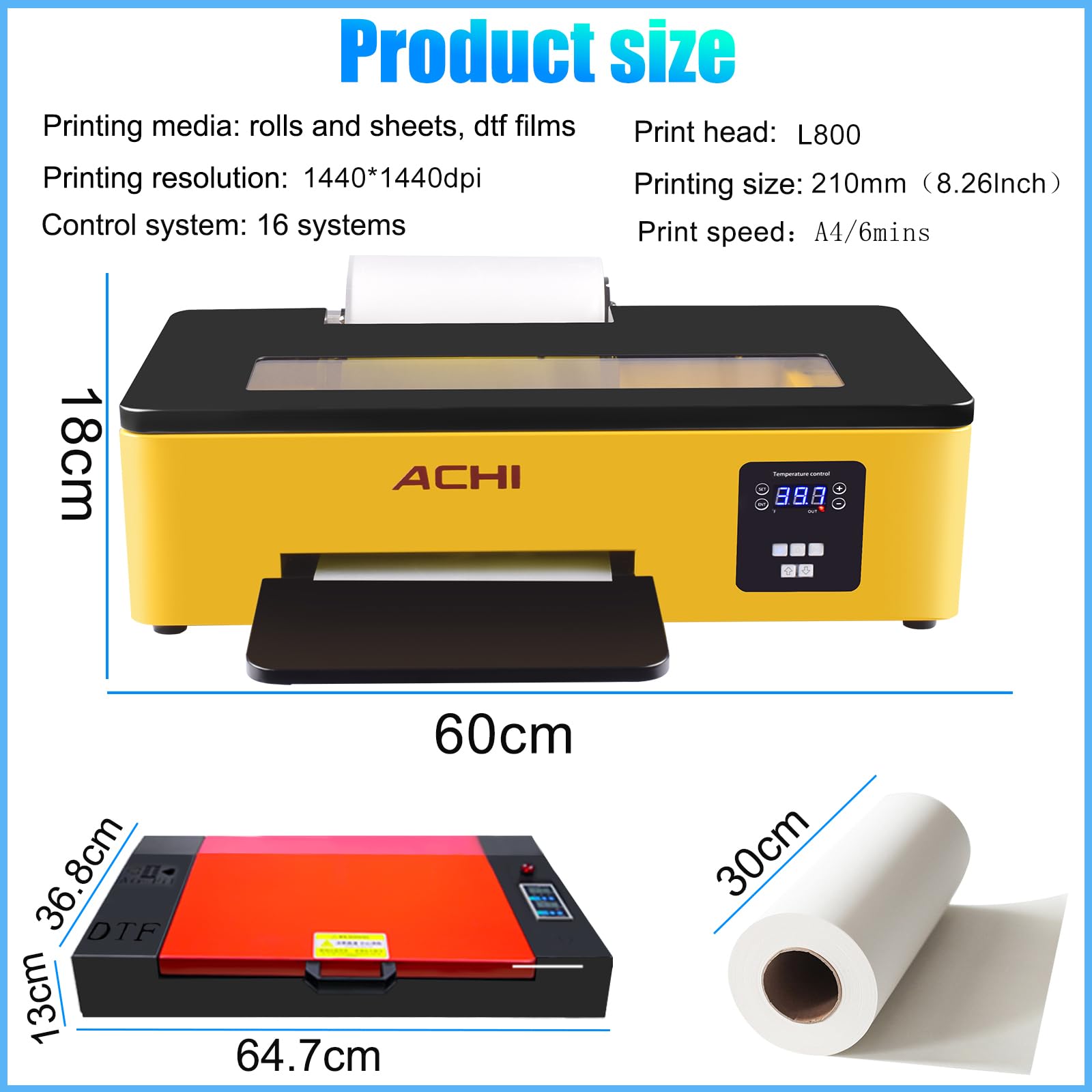 Macchina per stampare DTF A4 L800, pacchetti di stampante DTF, macchina per stampare T-shirt A4 con forno, inchiostro 5 * 250ML, 100M DTF Fim diretta al trasferimento di calore della pellicola
