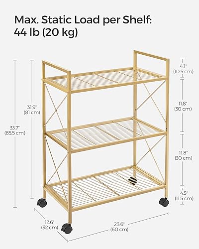 Miniatura 30 de SONGMICS Estante de almacenamiento de metal de 3 niveles con ruedas, estantería de malla con marcos laterales en X, 23.6 pulgadas de ancho