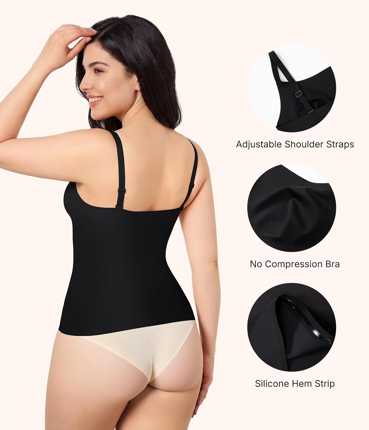 KUMAYES Compression Tank Tops for Women Square Neck Tummy Control Shapewear Body Shaper Camisole Cami Tops - Image 3