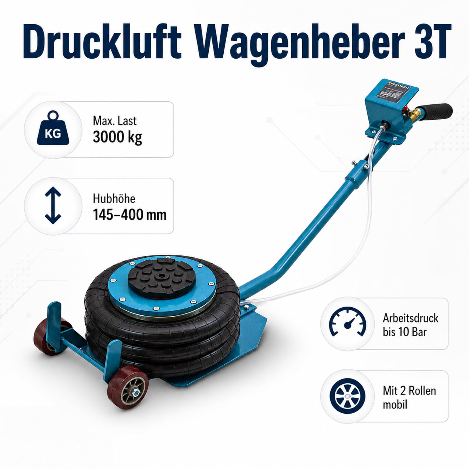 BITUXX® Pneumatischer Wagenheber Druckluftwagenheber Luftkissen Autoheber für KFZ Auto bis 3000Kg 3T