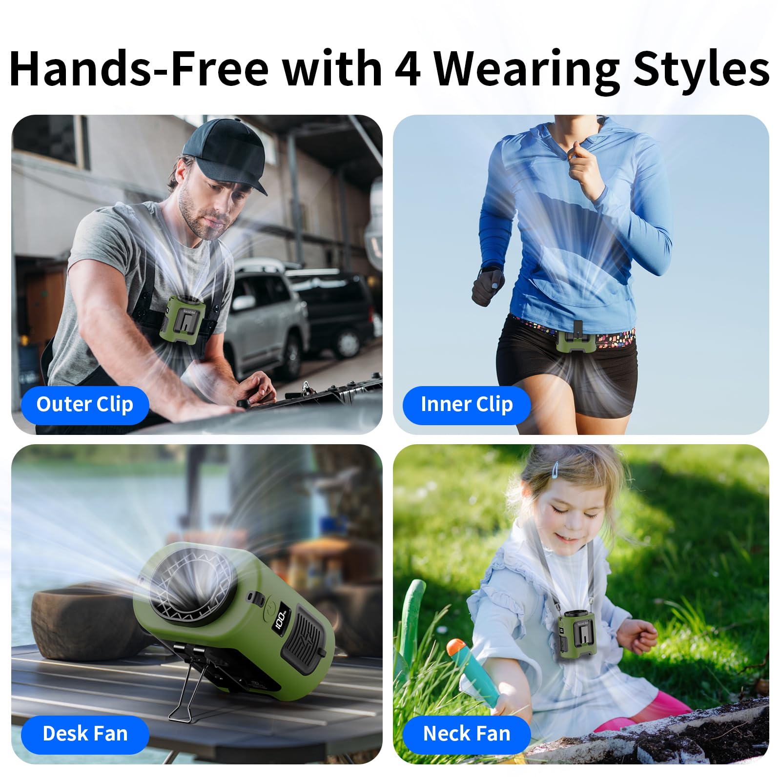 Socool Portable Waist Fan Clip on Wearable Belt, Mini Personal Fans Rechargeable, 4 Speeds 13000RPM, 25H Cooling Shirt Fan Battery Operated, Neck Fan Hanging for Outdoor Camping Travel Jobsite