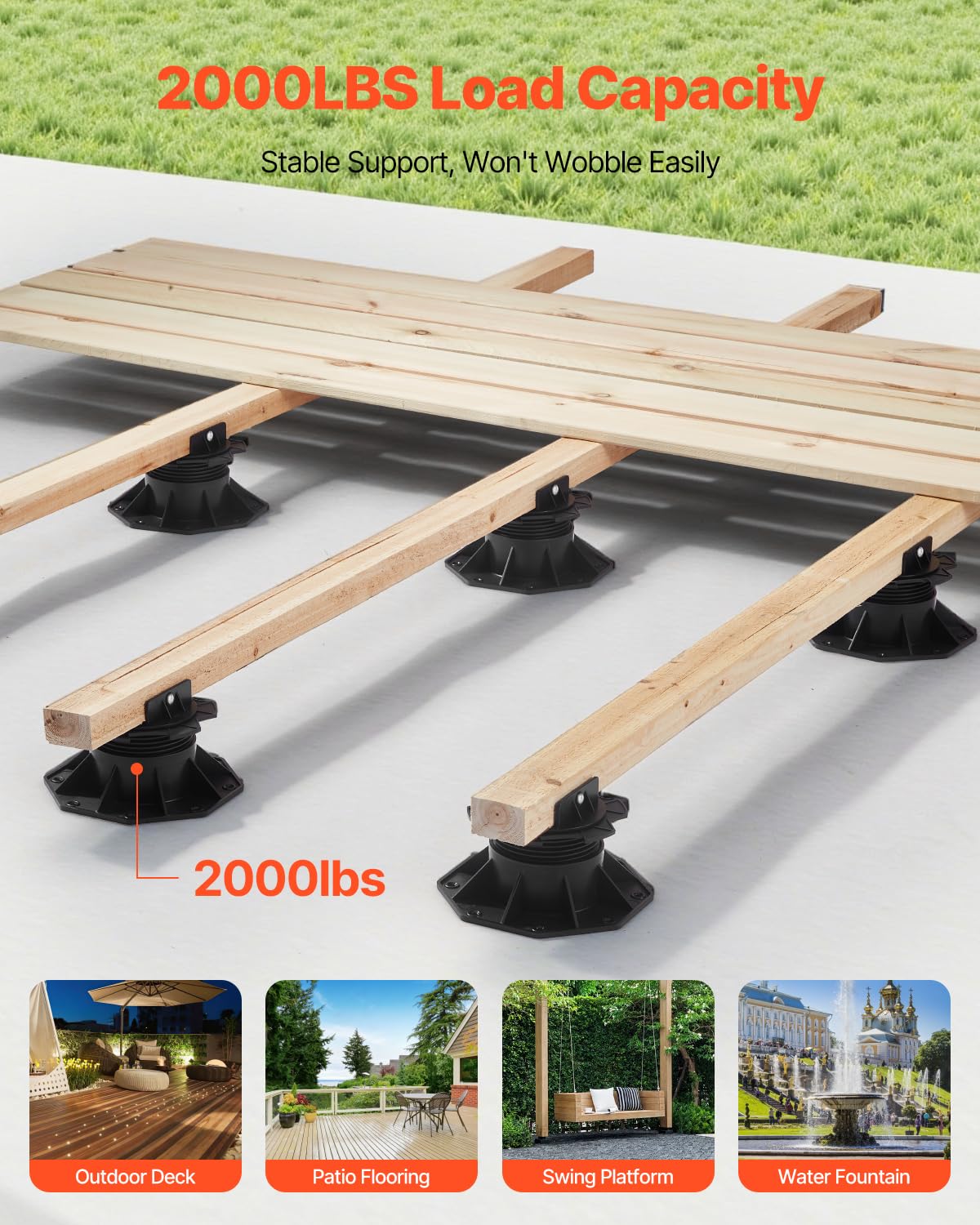 VEVOR Plot de Terrasse, Lot de 12, Support de Terrasse en Plastique PP, Hauteur Réglable 60-135 mm, Capacité de Charge 907 kg, Base de Fondation de Plateforme, pour Jardin Sols en Bois, Béton, Métal