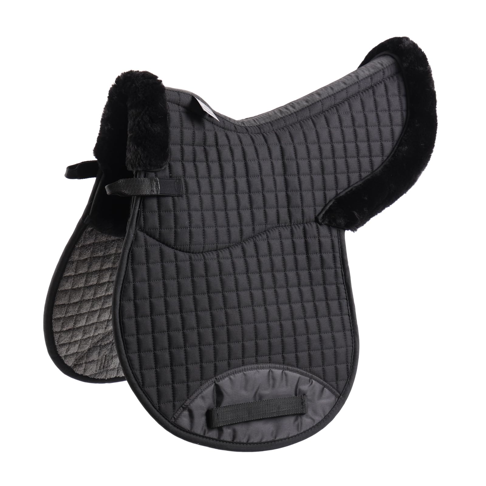 Tapis de selle en coton anglais et fausse fourrure noir pour le confort en équitation