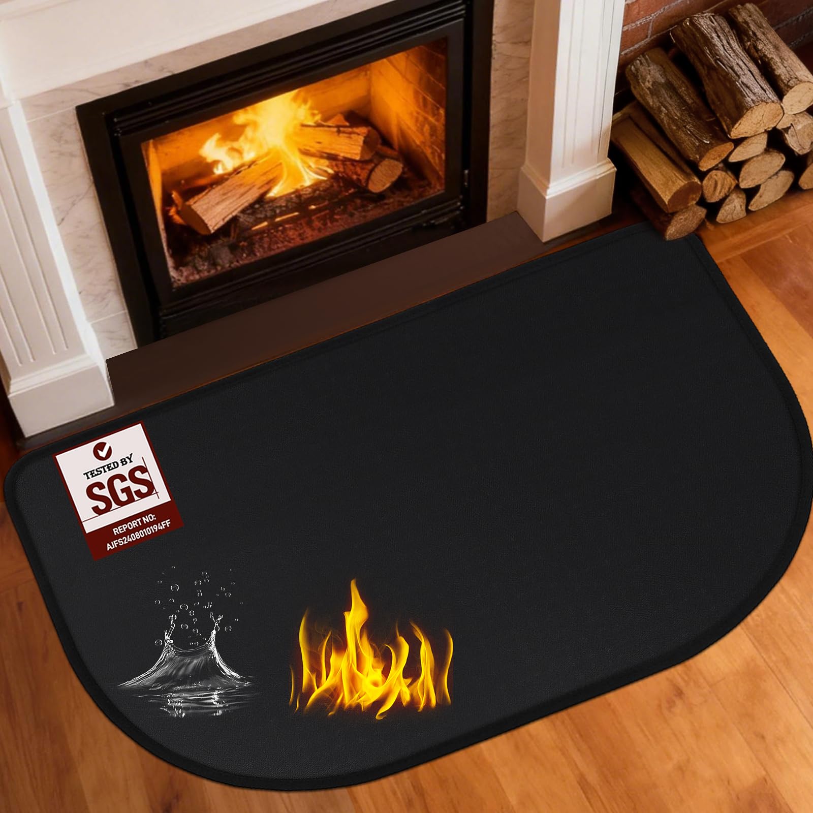 Honcovoo Black Hearth Rugs For Fireplaces, 80X50x0.1cm Fireproof Mat For Log Burner, Fireplace Mat For Wood Stove Indoor Outdoor, Fireproof Hearth Mat Protects Floors Carpets From Sparks Embers,