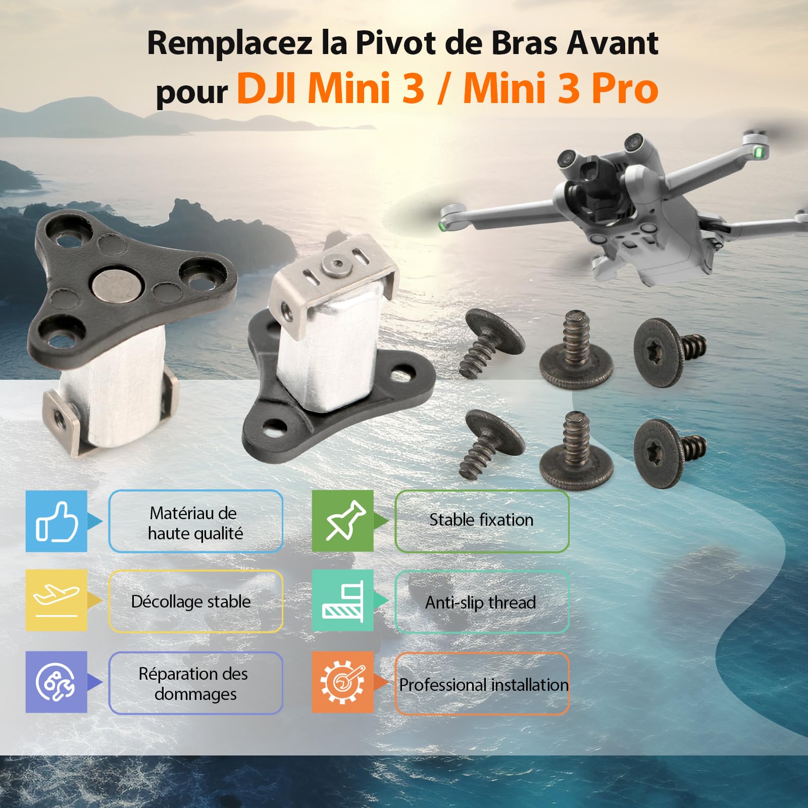 2* Pivot de Bras Avant pour DJI Mini 3/Mini 3 Pro Bras de Drone pour DJI Mini 3/Mini 3 Pro Axe de Bras Avant (6* vis Axe de Bras Avant,1* Outils 4 en 1)