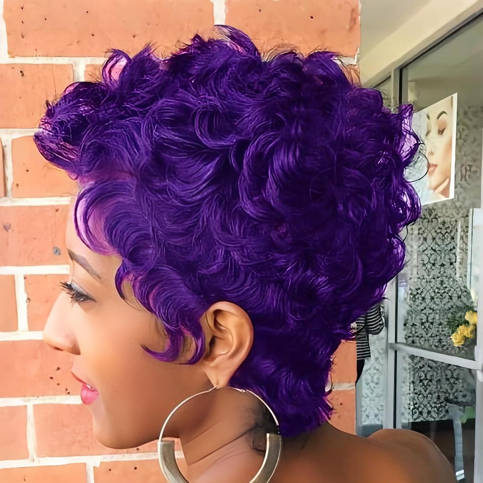 Short Curly Pixie Cut Wig Synthetic Hair Short Wigs For Black Women Dark Purple Short Wig Natural Curly Hairstyles For Women