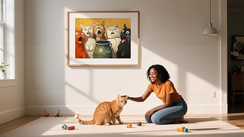 Miniatura 5 de Rompecabezas de 1000 piezas para adultos, divertido rompecabezas para adultos con gatos sorprendidos, pintura al óleo, rompecabezas divertido
