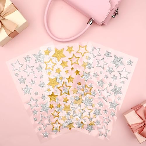 Miniatura 5 de 6 hojas de calcomanías de estrella con purpurina dorada, calcomanías de estrella pequeña de papel de aluminio para manualidades, libros,