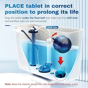 Vacplus Automatic Toilet Bowl Cleaner Tablets, Drop-In Tank Cleaner for Bathroom, Prevent Stains & Deodorize, Long-Lasting Cleaning Tabs, Easy-Use Freshener for Bowl & Tank, 12 Pack