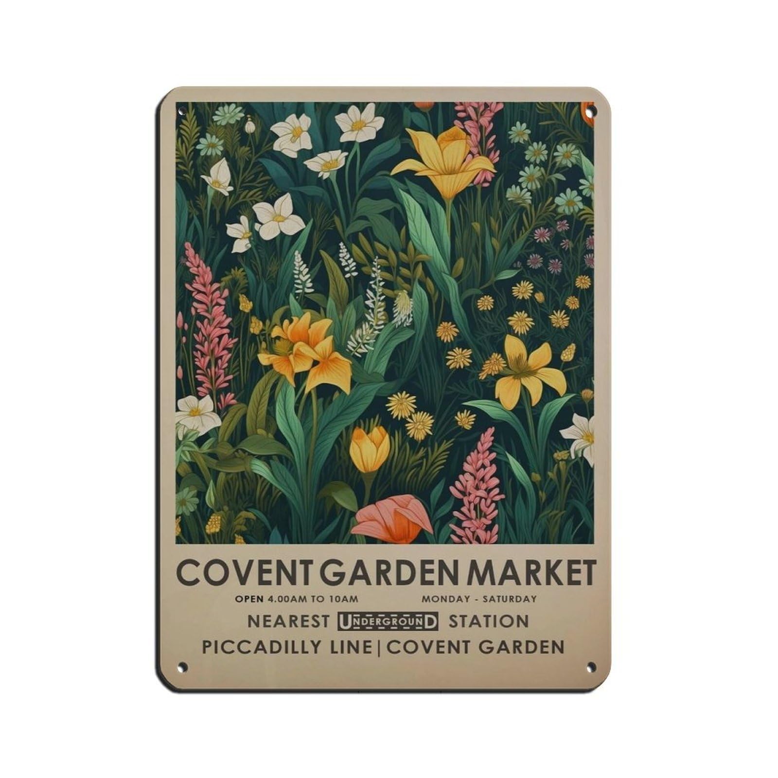 Covent Garden Flower Market,bright Botanical Art Tin Sign Vintage Metal Pub Club Cafe Bar Home Wall Art Decoration Poster Retro 12x16inch(30x40cm)