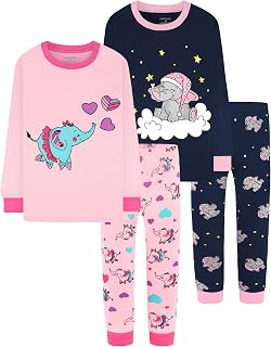 DAUGHTER QUEEN Girls 4 Pieces Cotton Pajamas Size 18 Months-12 Years