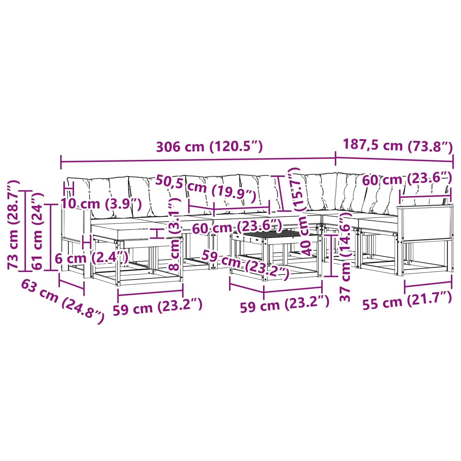 vidaXL Conjunto de sofás de Exterior con cojín 9 pcs Natural y Crema, Conjunto de sofá Moderno para jardín, Muebles Lounge Resistentes, sofá de Patio, Asientos Junto a la Piscina