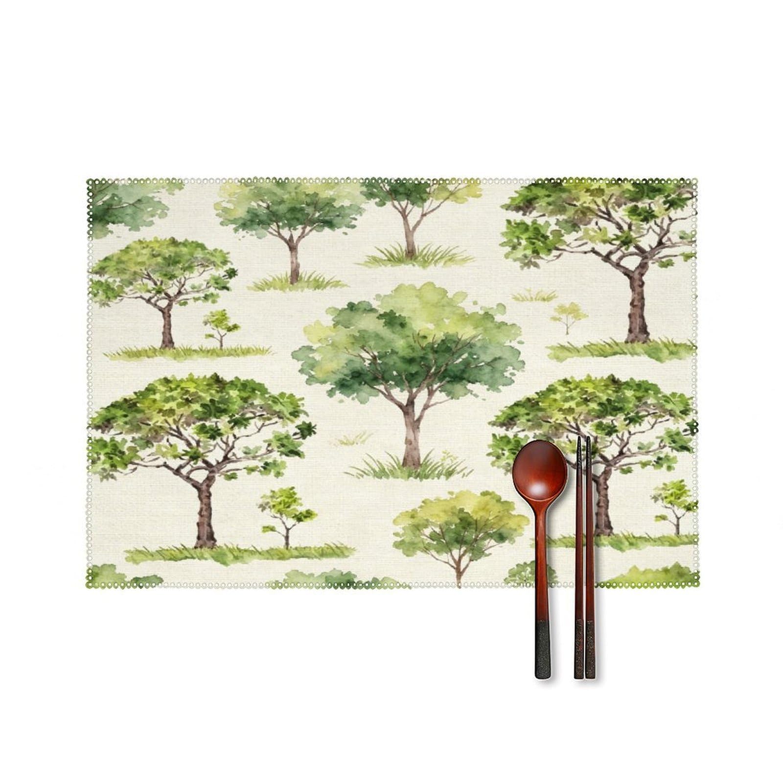 Fekiloot Style Watercolor Tree Placemats Set Of 6,Table Mat