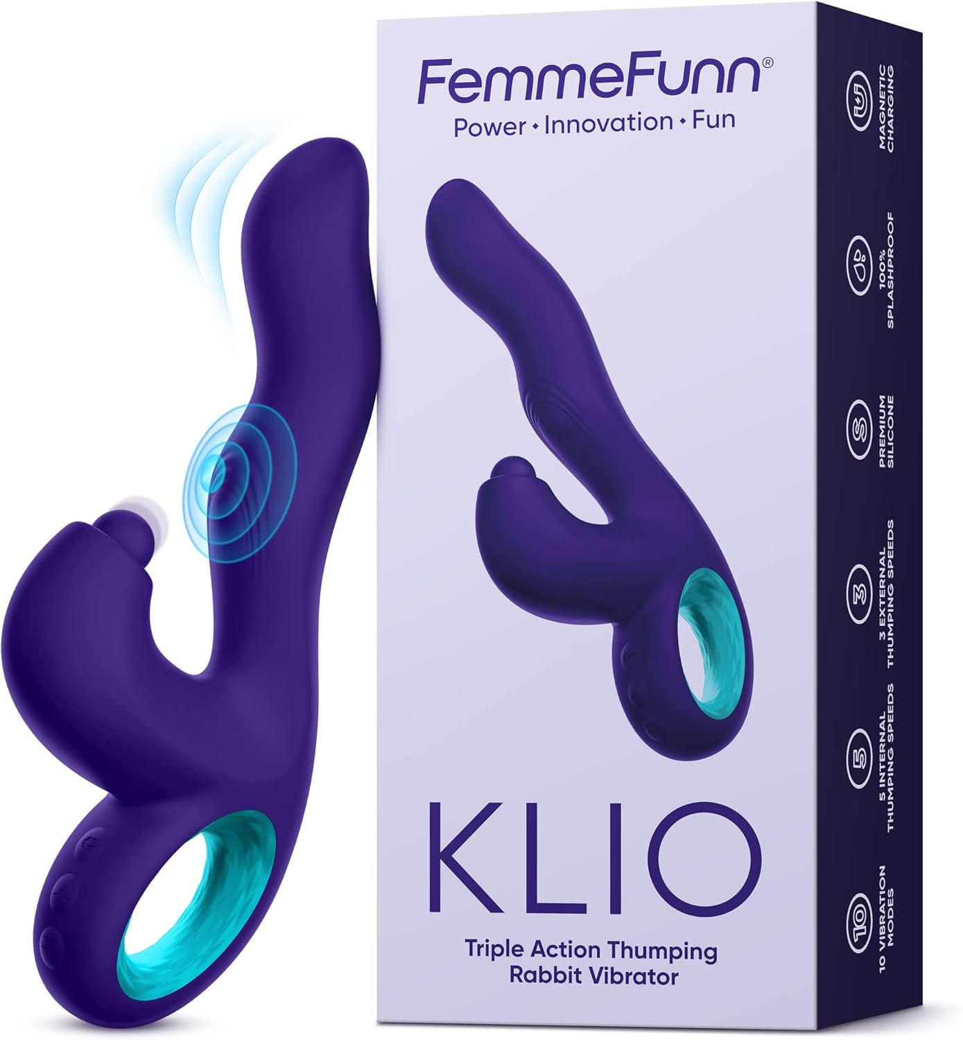 Klio Triple Action Thumping Rabbit Vibrator Sex Toy for Women - Super Soft, 100% Waterproof, G Spot Vibrator Adult Toy with 5 Internal & 3 External Thumping Speeds & 10 Vibration Modes (Dark Purple)