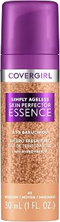COVERGIRL Simply Ageless Skin Perfector Essence Foundation 40 Medium - Vegan Bakuchiol Tinted Skincare Hybrid, Sheer Radiant Glow 1oz