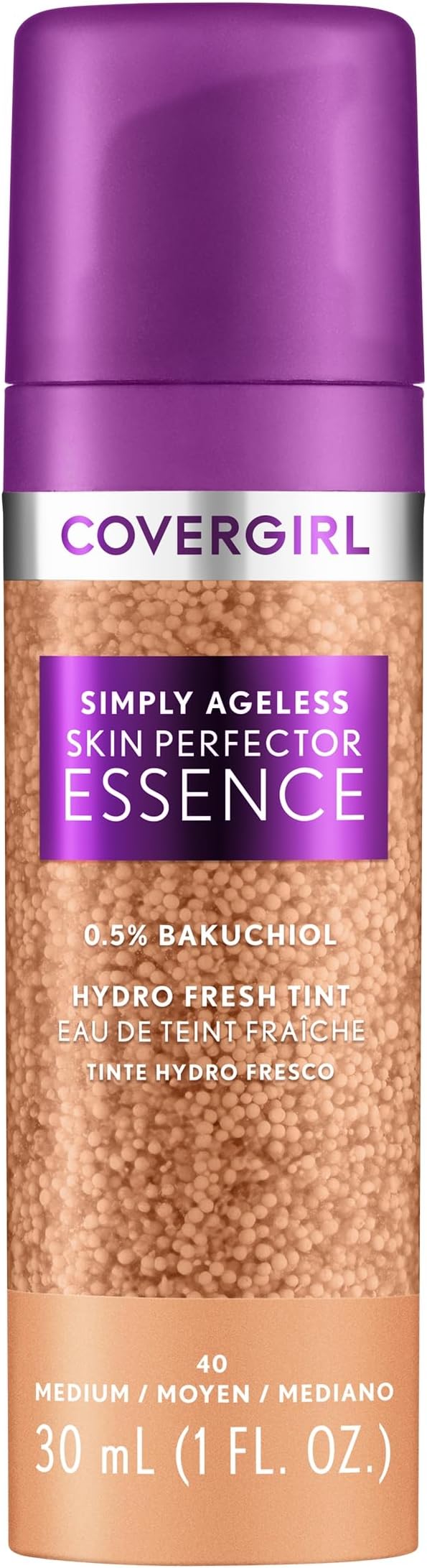 Simply Ageless Skin Perfector Essence Foundation, 40 Medium, Tinted Skincare Makeup Hybrid, Sheer Tint, Radiant Finish,Glowy Finish, Vegan Formula, 1.0oz