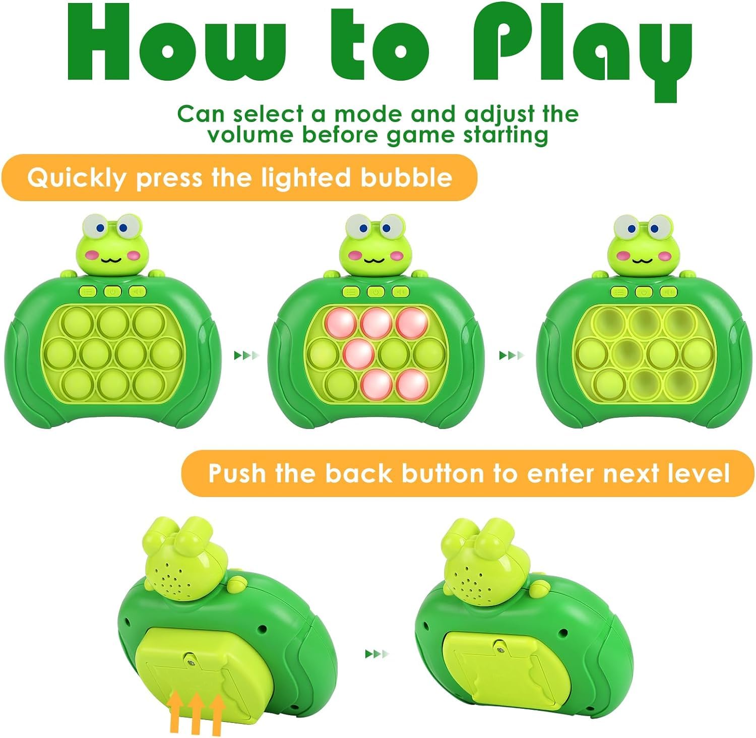 SUPER JOY Quick Push Bubble Game Bambini Mini-Handheld Elettrico Fidget Game Toys Push Game Relieving Stress Fidget Giocattoli per Ragazzi, Ragazze, Ragazzi Rana