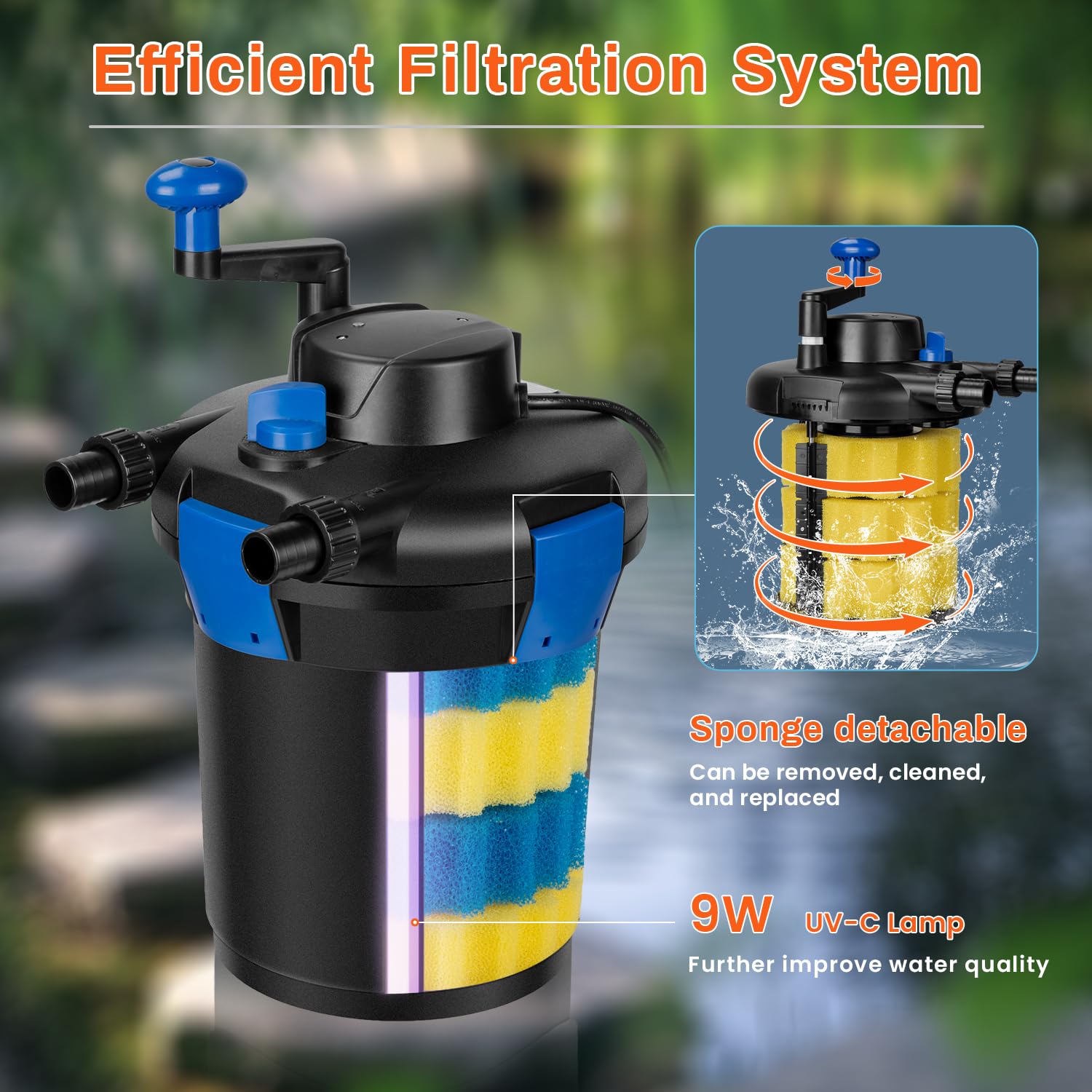 VEVOR Bio Pressure Pond Filter, Up To 3200 Gallons, With 13W UV-C Light,2630 GPH, Pressurized Biological Pond Filter System Filtration Equipment For Fountain Pool,Koi Fish Aquarium Tank Garden Water