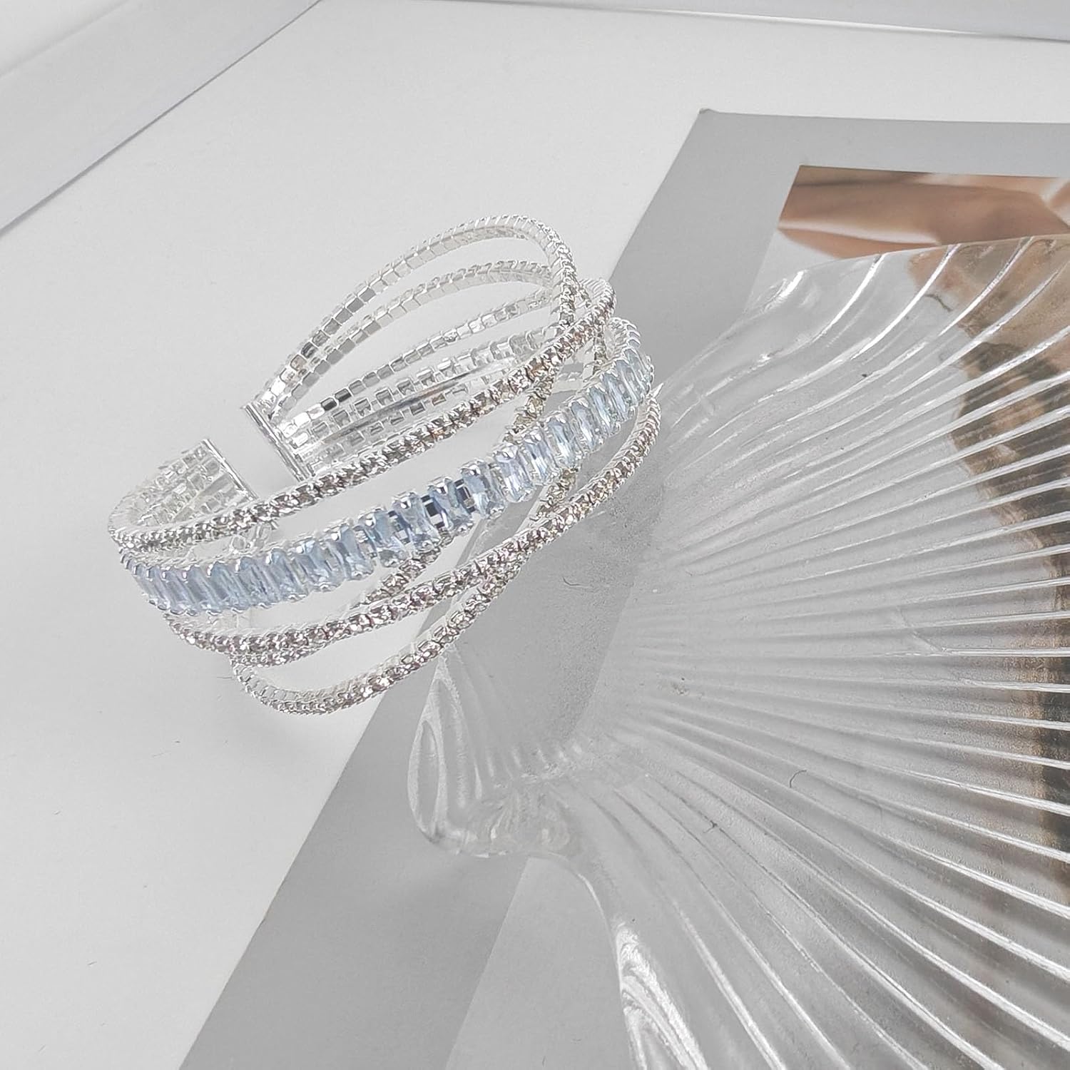 YBMYCM Bling MultiLayer Crystal Rhinestone Cuff Bracelet Gold Silver Cuff Bracelet for Women as Prom Party Wedding Dating Jewellery Accessory - Image 4