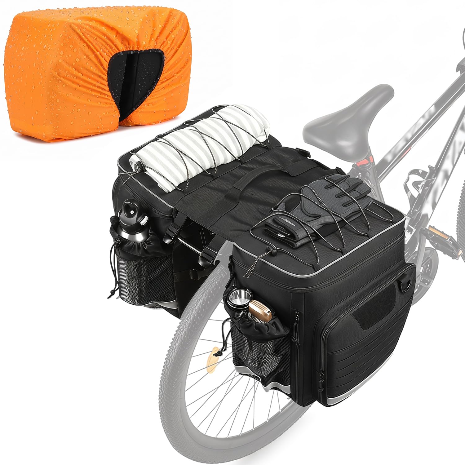 50L Bike Panniers, Expandable Bicycle Saddle Bag with Rain Cover for E-Bike Black