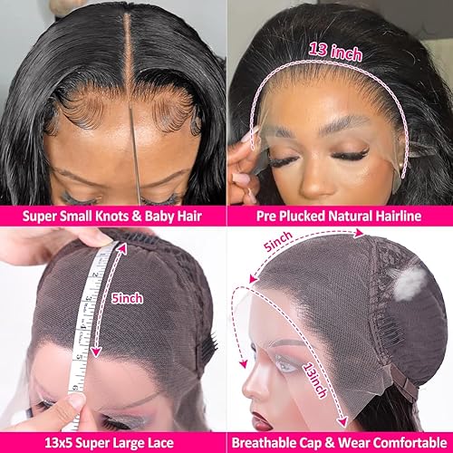 Miniatura 6 de Pizazz Pelucas de cabello humano brasileño ondulado con encaje frontal transparente HD de 13 x 4 pulgadas, prearrancadas con abuelitos, densidad