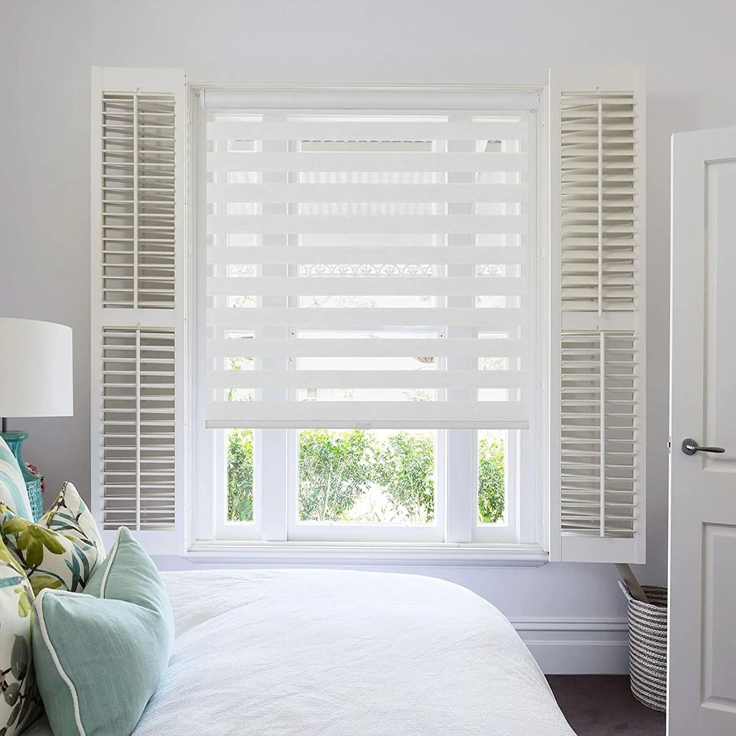 Cordless Zebra Blinds, Window Shades for Home, Roller Shades for Office, Pull Down Shades for Windows, 34" W×75" H, Basic Natural