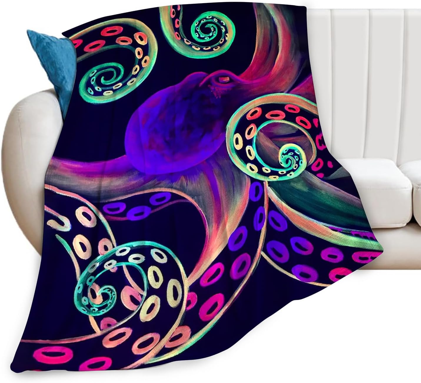 Devilfish Colorful Octopus Throw Blanket - Marine Life Soft Comfort for Couch, Sofa, Bed - 50"x60" Gifts