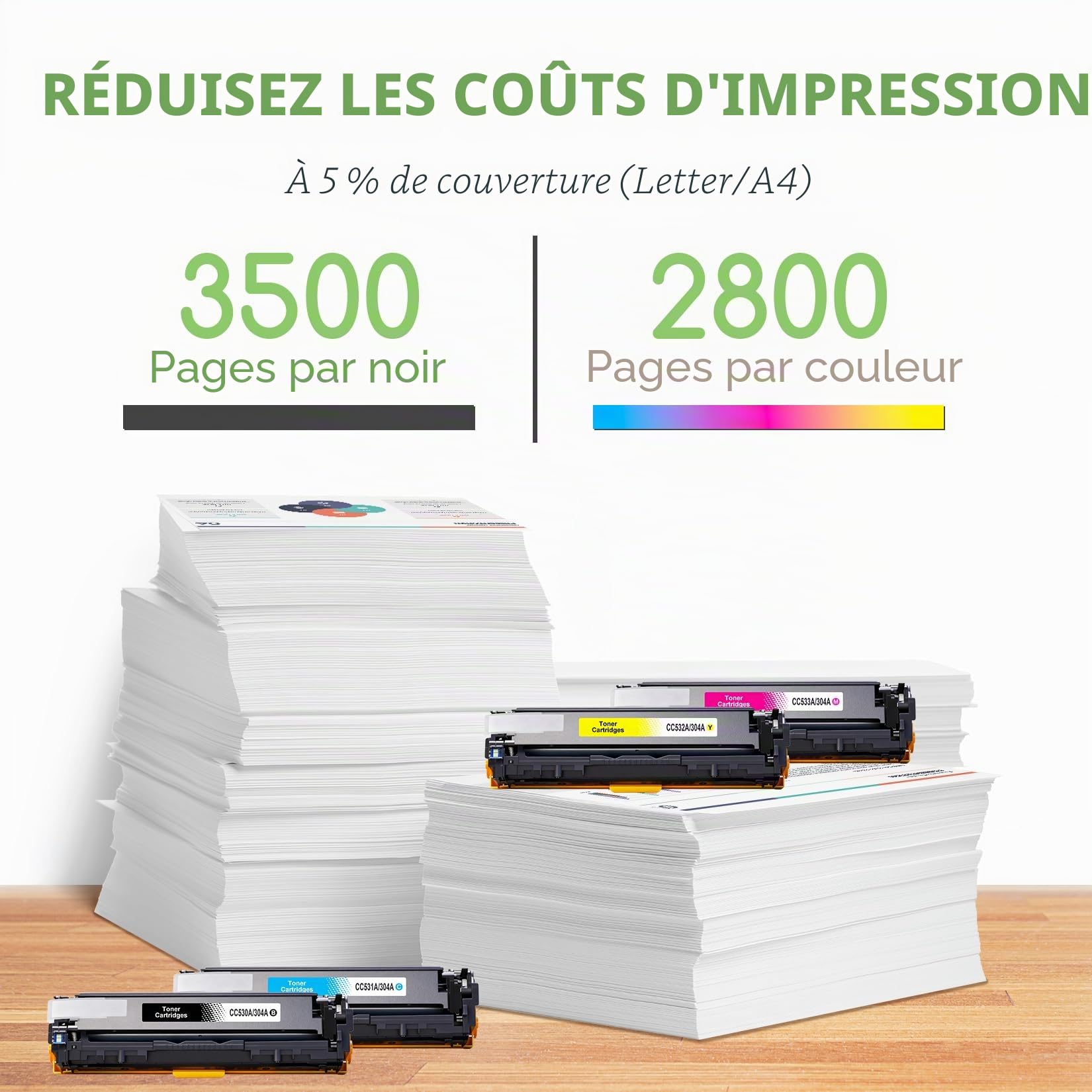 Veson Lot de 4 toners 304A avec puce compatibles avec les toners HP 304A