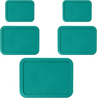 Replacement Rectangular Lids for Pyrex Glass Food Storage Containers (2) 3-Cup (2) 6-Cup (1) 11-Cup (Turquoise)